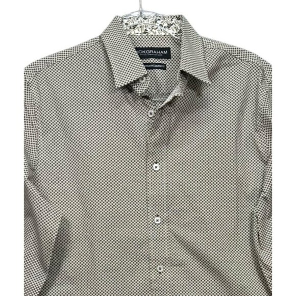 Nick Graham Mens Stretch Modern Fit Long Sleeve Button-Up Shirt M Geometric - Picture 1 of 11